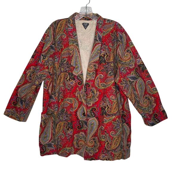 Vintage 80’s Baby O Paris Red Paisley Tapestry Blazer Coat Boho Chic medium - Picture 2 of 13